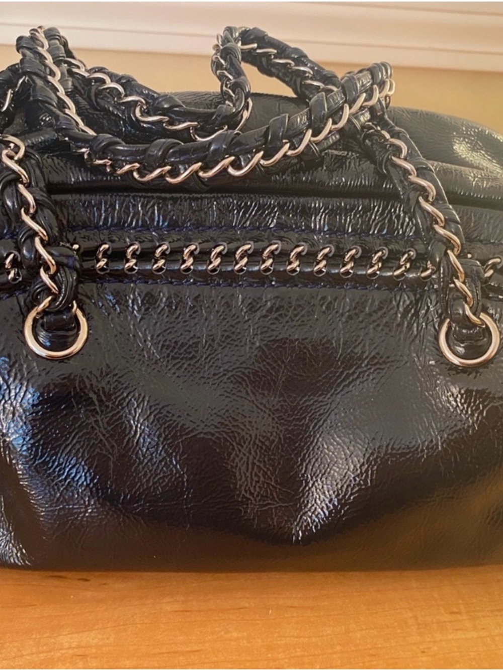 CHANEL dark blue Quilted CC Logo Shoulder Bag with Chain Trim - Picture 3 of 11